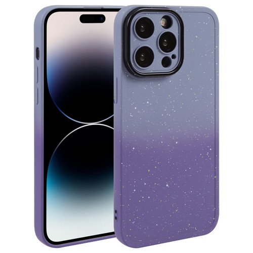 iPhone 15 Pro Max Gradient Starry Silicone Phone Case with Lens Film - Grey Purple