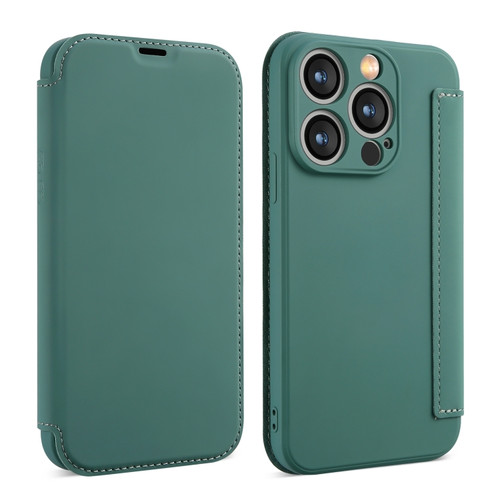 iPhone 15 Pro Max Imitate Liquid Skin Feel Leather Phone Case with Card Slots - Green