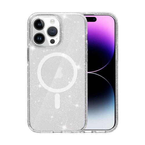 iPhone 15 Pro Max Terminator Style Glitter Powder MagSafe Magnetic Phone Case - White