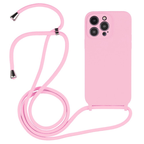 iPhone 15 Pro Max Crossbody Lanyard Liquid Silicone Case - Pink