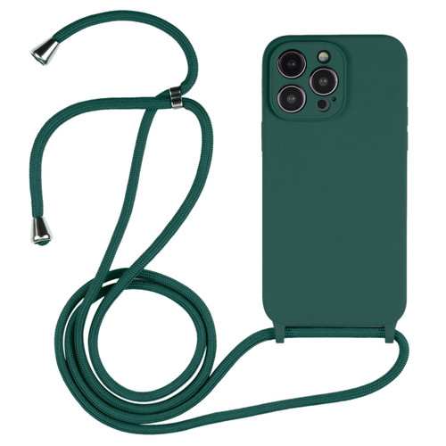 iPhone 15 Pro Max Crossbody Lanyard Liquid Silicone Case - Pine Needle Green