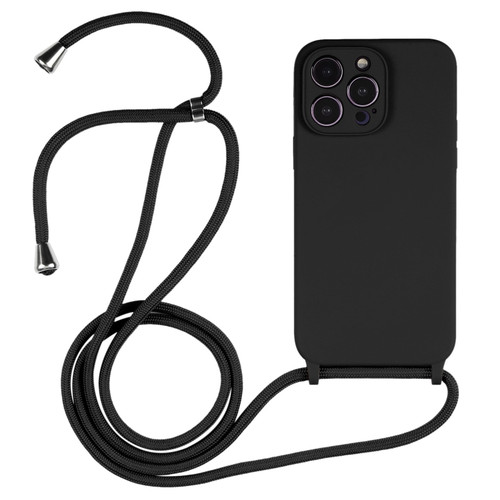 iPhone 15 Pro Max Crossbody Lanyard Liquid Silicone Case - Black