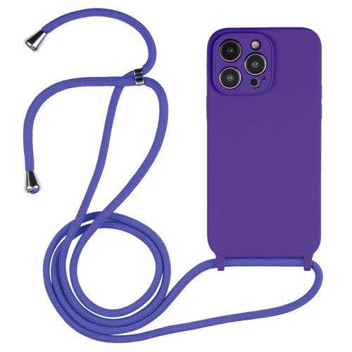 iPhone 15 Pro Max Crossbody Lanyard Liquid Silicone Case - Purple