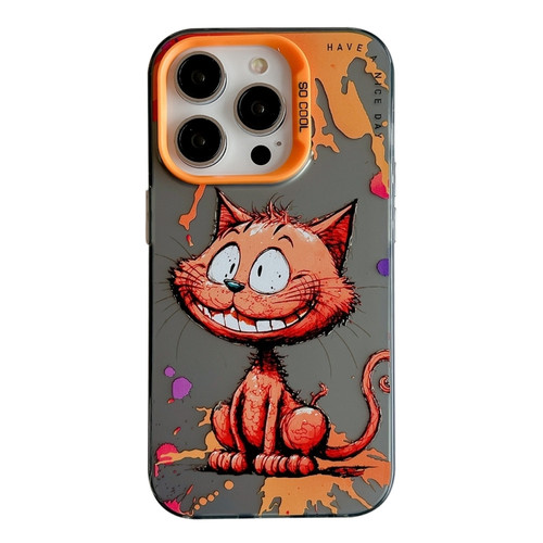 iPhone 15 Pro Max Animal Pattern Oil Painting Series PC + TPU Phone Case - Smiling Cat
