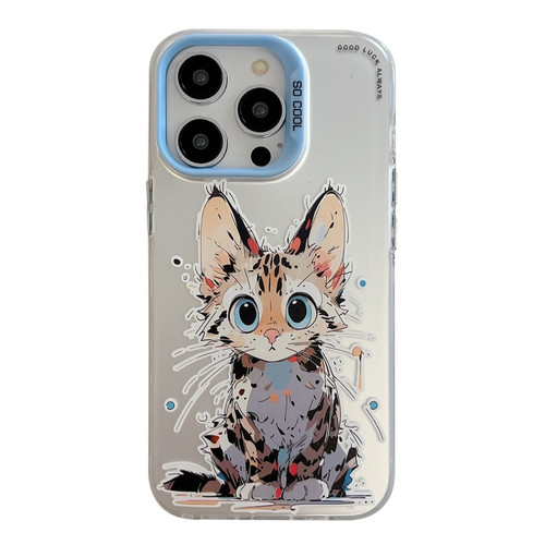 iPhone 15 Pro Max Animal Pattern Oil Painting Series PC + TPU Phone Case - Stupid Cat