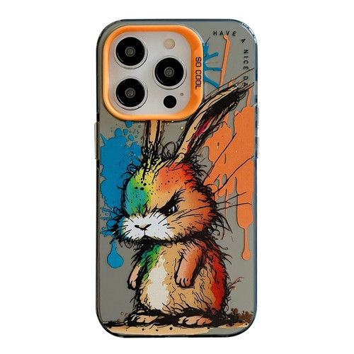 iPhone 15 Pro Max Animal Pattern Oil Painting Series PC + TPU Phone Case - Fat Rabbit