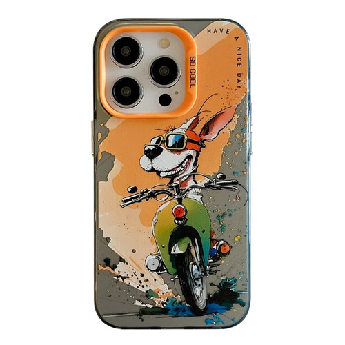 iPhone 15 Pro Max Animal Pattern Oil Painting Series PC + TPU Phone Case - Bicycle Dog