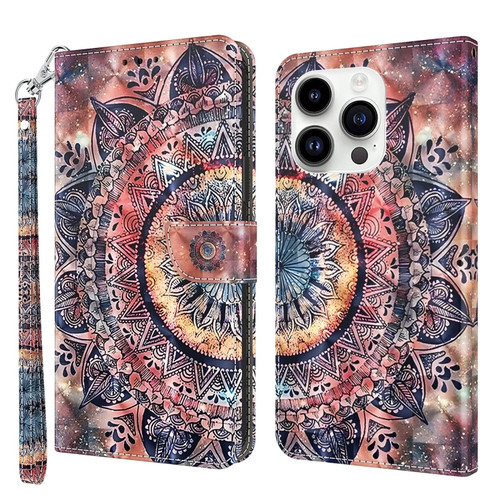 iPhone 15 Pro 3D Painted Leather Phone Case - Colorful Mandala