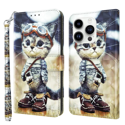 iPhone 15 Pro 3D Painted Leather Phone Case - Naughty Cat