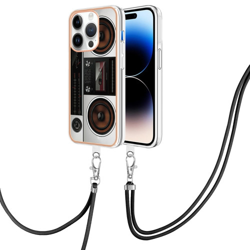 iPhone 15 Pro Electroplating Dual-side IMD Phone Case with Lanyard - Retro Radio