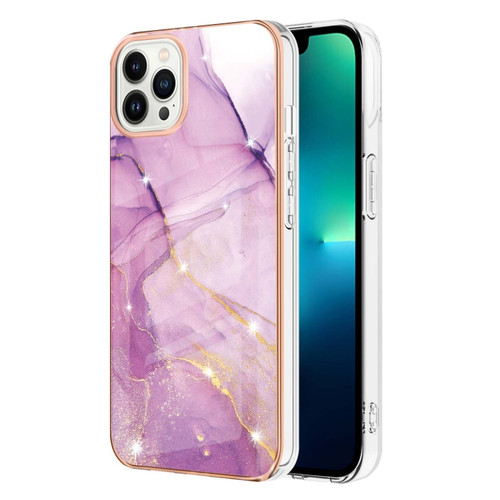 iPhone 15 Pro Electroplating Marble Pattern Dual-side IMD TPU Shockproof Phone Case - Purple 001