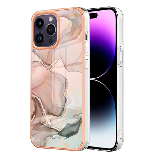 iPhone 15 Pro Electroplating Marble Dual-side IMD Phone Case - Rose Gold 015
