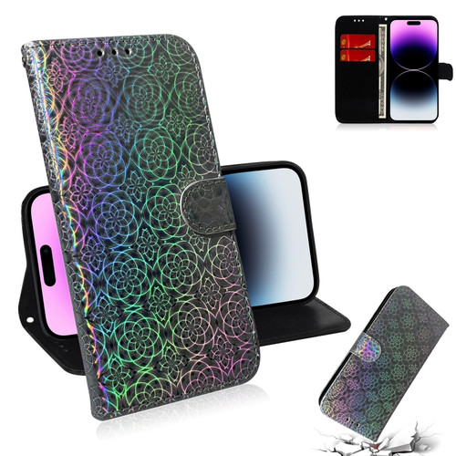 iPhone 15 Pro Colorful Magnetic Buckle Leather Phone Case - Silver