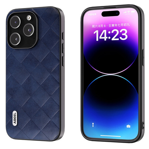 iPhone 15 Pro ABEEL Weave Plaid PU Phone Case - Blue