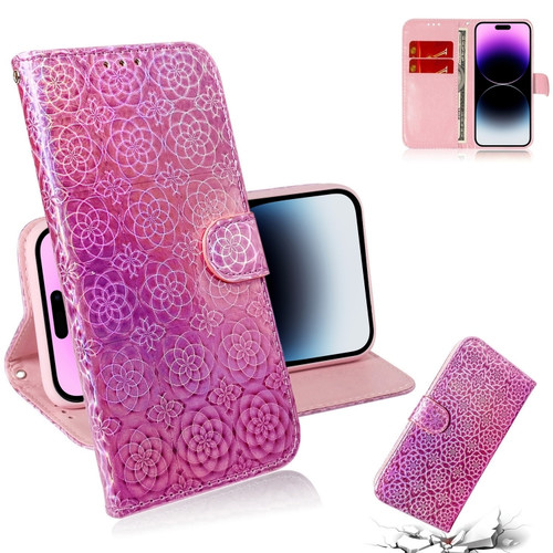 iPhone 15 Pro Colorful Magnetic Buckle Leather Phone Case - Pink