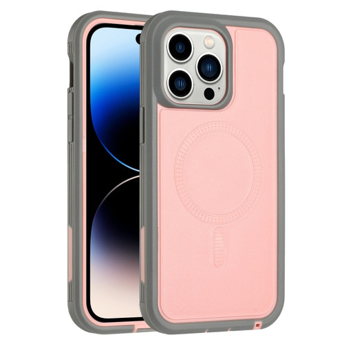 iPhone 15 Pro Defender Series XT MagSafe Magnetic PC + TPU Shockproof Phone Case - Pink+Grey