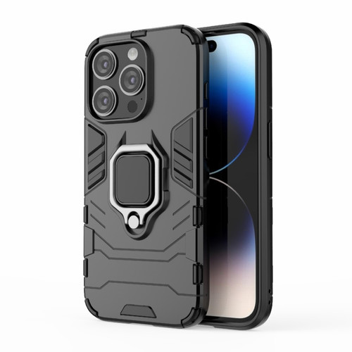 iPhone 15 Pro Shockproof PC + TPU Holder Phone Case - Black