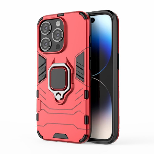 iPhone 15 Pro Shockproof PC + TPU Holder Phone Case - Red