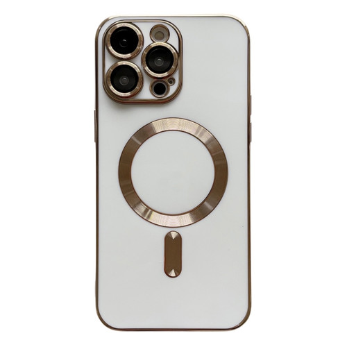 iPhone 15 Pro Magsafe Plating TPU Phone Case with Lens Film - White