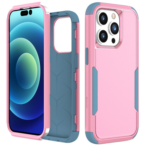 iPhone 15 Pro Commuter Shockproof TPU + PC Phone Case - Pink+Grey Green