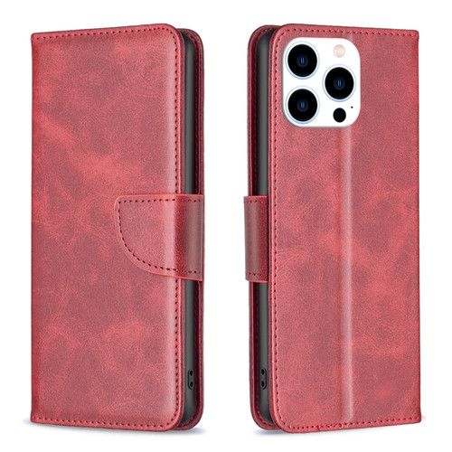 iPhone 15 Pro Lambskin Texture Pure Color Flip Leather Phone Case - Red
