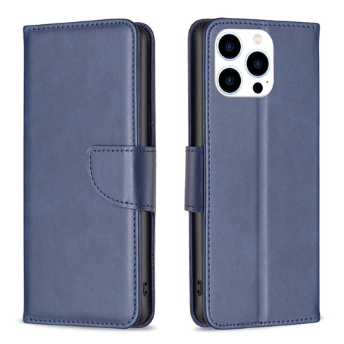 iPhone 15 Pro Lambskin Texture Pure Color Flip Leather Phone Case - Blue