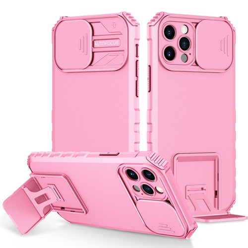 iPhone 15 Pro Stereoscopic Holder Sliding Camshield Phone Case - Pink
