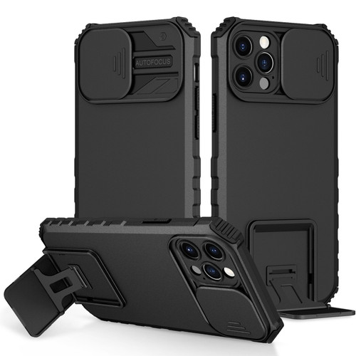 iPhone 15 Pro Stereoscopic Holder Sliding Camshield Phone Case - Black