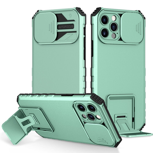 iPhone 15 Pro Stereoscopic Holder Sliding Camshield Phone Case - Light Blue