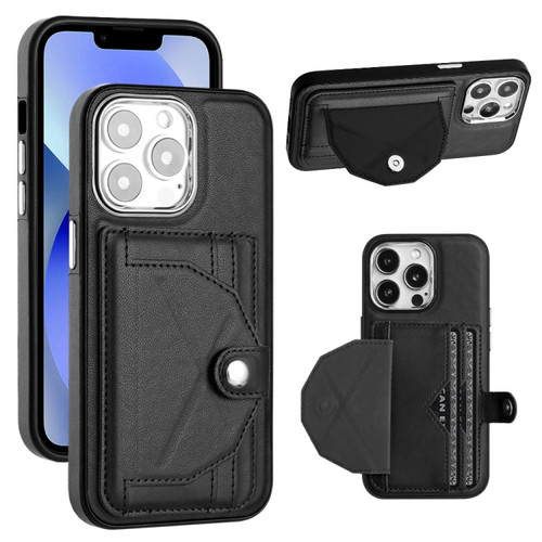 iPhone 15 Pro Shockproof Leather Phone Case with Card Holder - Black