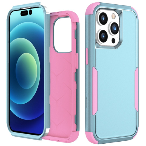 iPhone 15 Pro Commuter Shockproof TPU + PC Phone Case - Grey Green+Pink