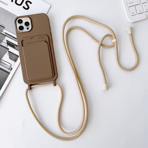 iPhone 15 Pro Crossbody Lanyard Elastic Silicone Card Holder Phone Case - Dark Grey