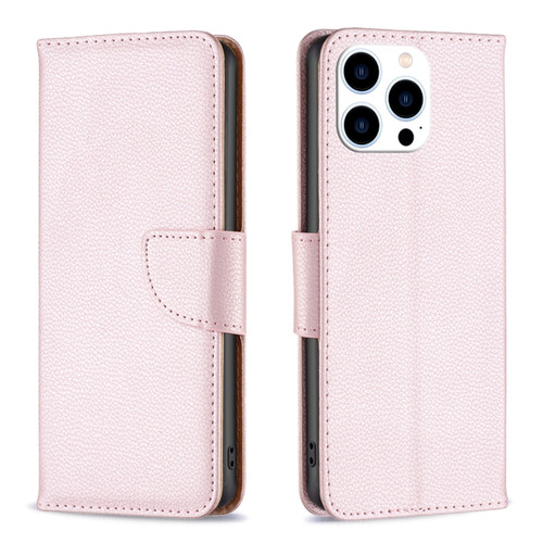 iPhone 15 Pro Litchi Texture Pure Color Flip Leather Phone Case - Rose Gold