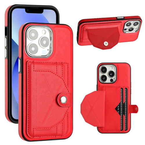 iPhone 15 Pro Shockproof Leather Phone Case with Card Holder - Red