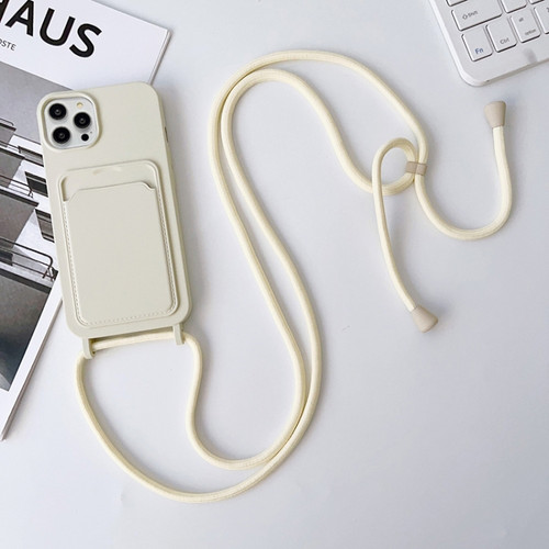iPhone 15 Pro Crossbody Lanyard Elastic Silicone Card Holder Phone Case - White