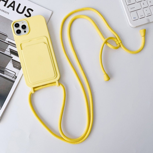 iPhone 15 Pro Crossbody Lanyard Elastic Silicone Card Holder Phone Case - Light Yellow