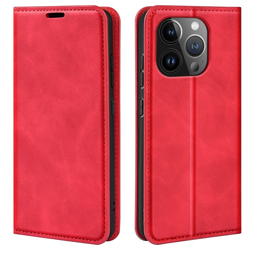 iPhone 15 Pro Retro-skin  Magnetic Suction Leather Phone Case - Red