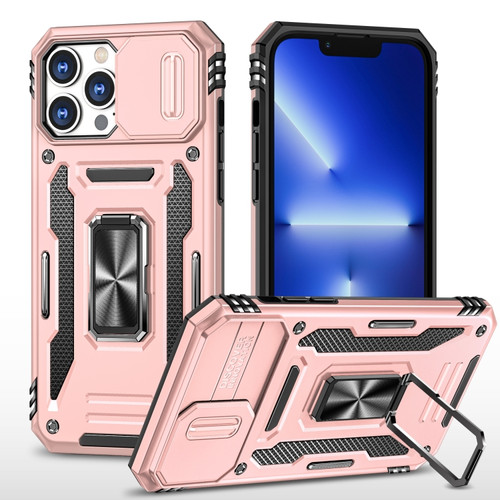 iPhone 15 Pro Armor PC + TPU Camera Shield Phone Case - Rose Gold