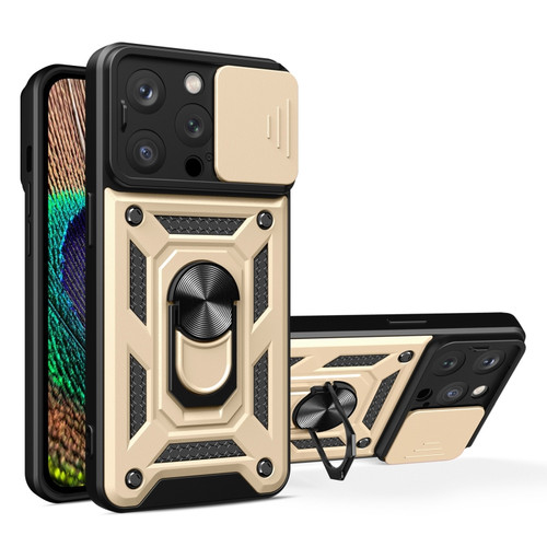 iPhone 15 Pro Sliding Camera Cover Design TPU+PC Phone Case - Gold