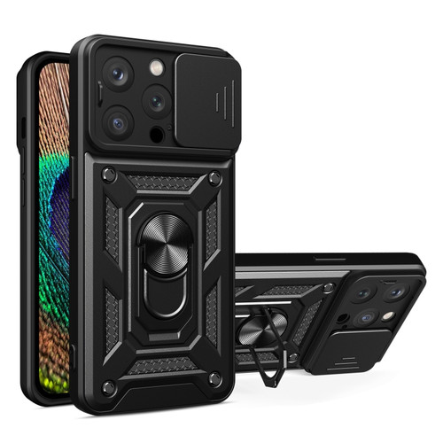 iPhone 15 Pro Sliding Camera Cover Design TPU+PC Phone Case - Black