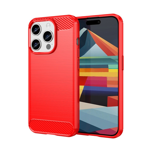iPhone 15 Pro Brushed Texture Carbon Fiber TPU Phone Case - Red
