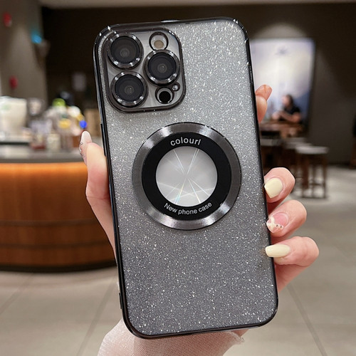 iPhone 15 Pro MagSafe Gradient Glitter Electroplating TPU Phone Case - Black