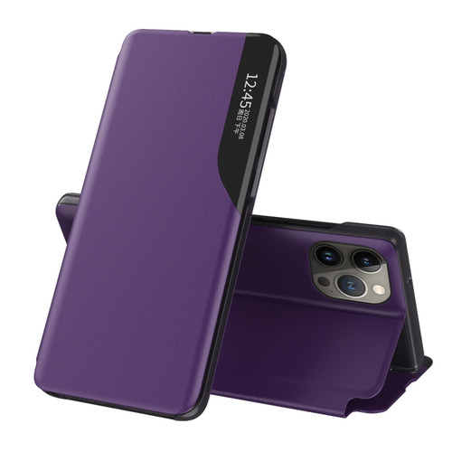 iPhone 15 Pro Side Display Flip Leather Phone Case - Purple