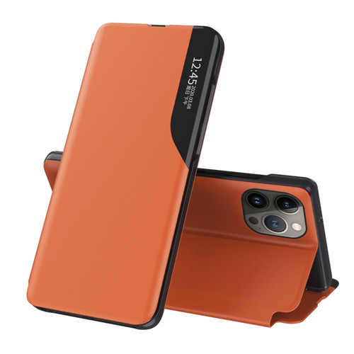 iPhone 15 Pro Side Display Flip Leather Phone Case - Orange