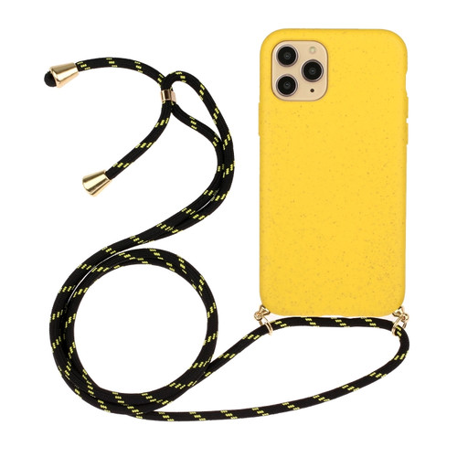 iPhone 15 Pro Wheat Straw Material + TPU Phone Case with Lanyard - Yellow