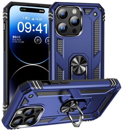 iPhone 15 Pro Shockproof TPU + PC Phone Case with Holder - Blue