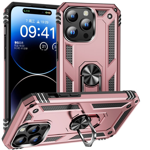 iPhone 15 Pro Shockproof TPU + PC Phone Case with Holder - Rose Gold