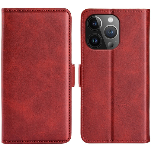 iPhone 15 Pro Dual-side Magnetic Buckle Horizontal Flip Leather Phone Case - Red