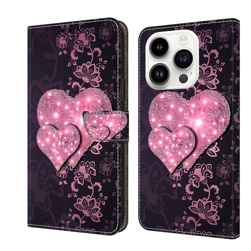 iPhone 15 Pro Crystal 3D Shockproof Protective Leather Phone Case - Lace Love