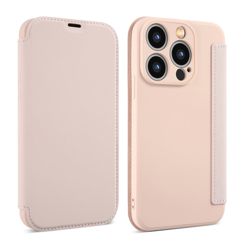 iPhone 15 Pro Imitate Liquid Skin Feel Leather Phone Case with Card Slots - Pink